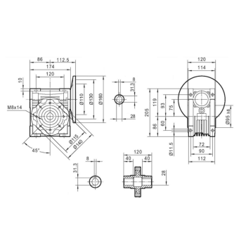 Przekładnia MPRV 075 1/7,5 100B14